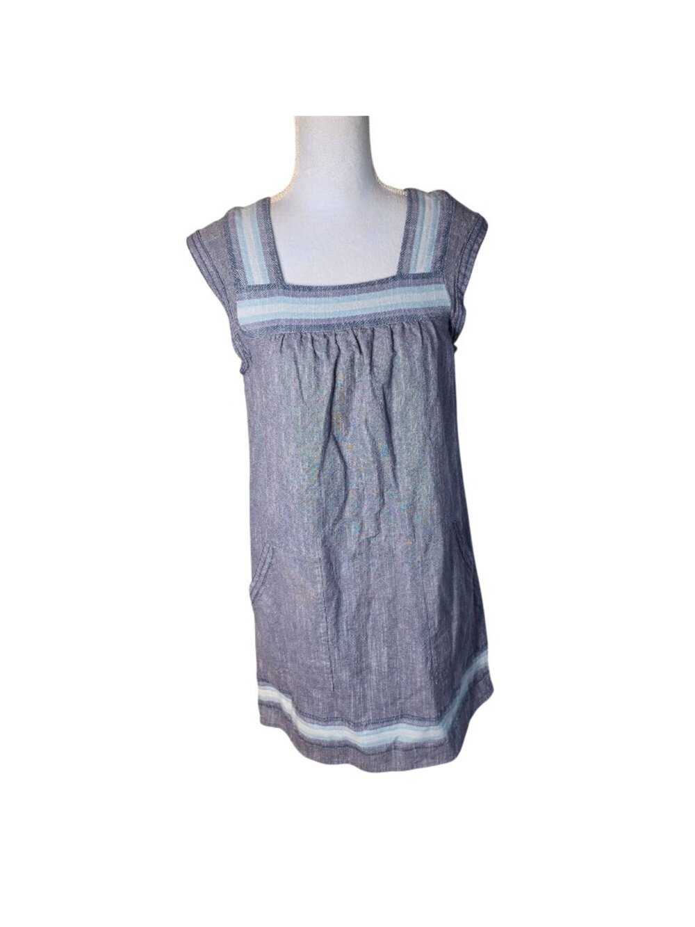 Faherty Chambray Babydoll Tank Dress Organic Cotton Coastal Boho Mini Sz XS